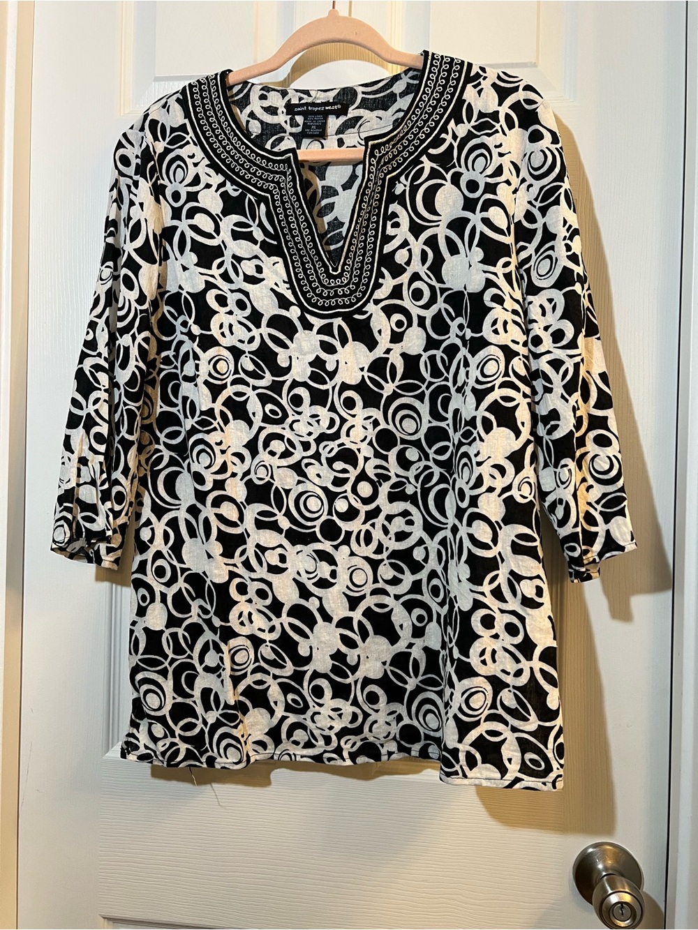 🦋 NWOT Saint Tropez West Black and White Patterned Tunic size xlarge